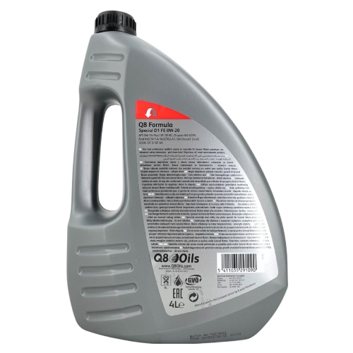 Motor&ouml;l Motoren&ouml;l Q8 Formula Special D1 FE 0W-20 4 Liter 101109601654
