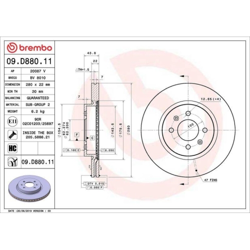 BREMBO Bremsscheibe PRIME LINE - UV Coated 09.D880.11