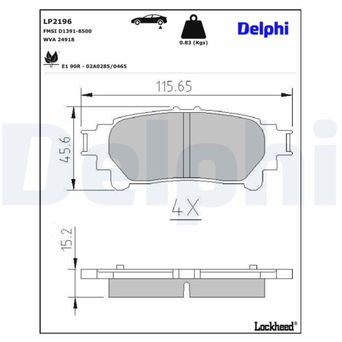 DELPHI Bremsbelagsatz, Scheibenbremse LP2196