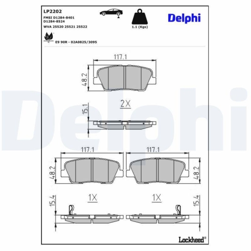 DELPHI Bremsbelagsatz, Scheibenbremse LP2202