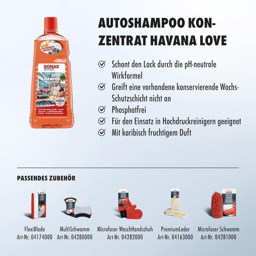 Autoshampoo Konzentrat Havana Love 2 Liter Auto Wasch Shampoo Reiniger SONAX