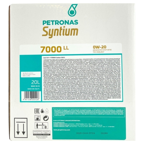 Motor&ouml;l Motoren&ouml;l SYNTIUM 7000 LL 0W-20, 20 Liter Karton PETRONAS 70719RY1EU