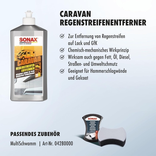 SONAX CARAVAN Regenstreifen Entferner 500ml Spezialreiniger Wohnmobil Wohnwagen