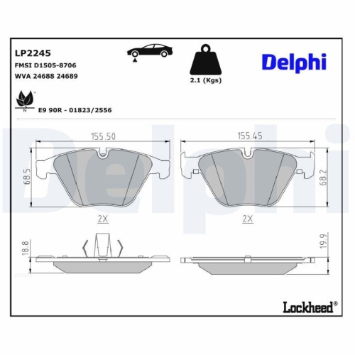 DELPHI Bremsbelagsatz, Scheibenbremse LP2245
