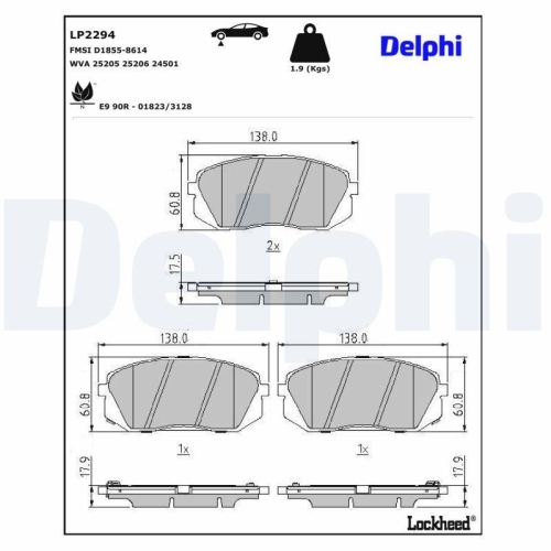 DELPHI Bremsbelagsatz, Scheibenbremse LP2294