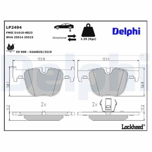 DELPHI Bremsbelagsatz, Scheibenbremse LP2494