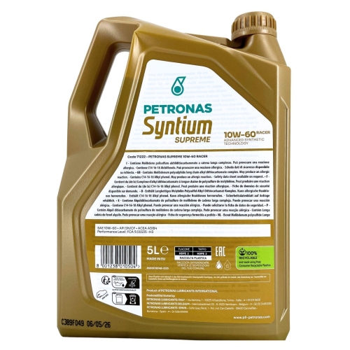Motor&ouml;l Motoren&ouml;l Petronas Syntium Supreme Racer 10W-60 5 Liter 71222M12EU
