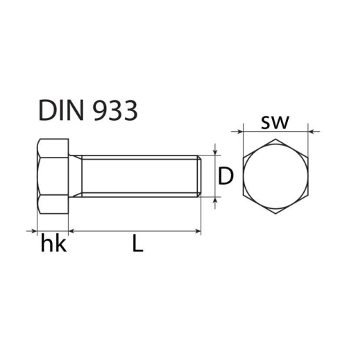 Gewindeschrauben 8.8 Sechskantkopf, verzinkt, DIN 933 10 X 50 SWG 50 St&uuml;ck