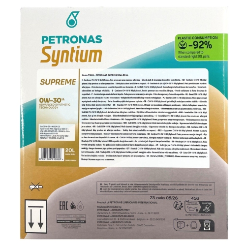 Motor&ouml;l Petronas Syntium Supreme LL 0W-30 20 Liter BAG-IN Box 71226RY1EU