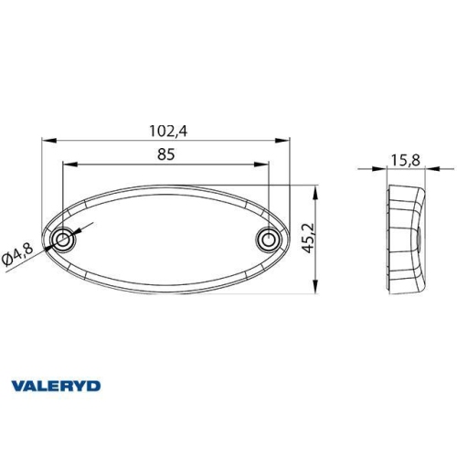 LED Positionsleuchte 102,4x45,2x15,8mm 12-36V Wei&szlig; 50cm kabel Anh&auml;nger Valeryd