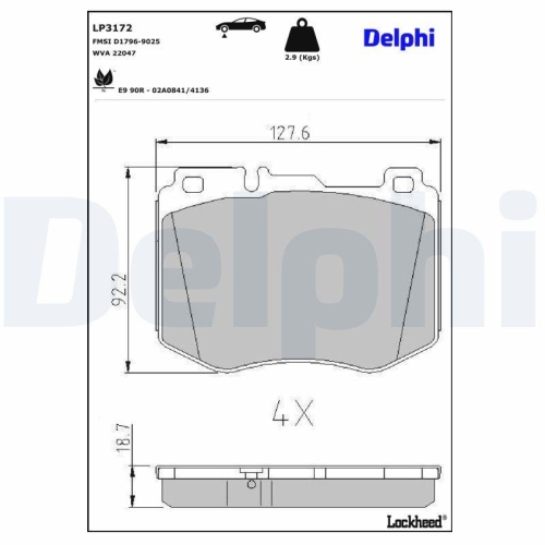 DELPHI Bremsbelagsatz, Scheibenbremse LP3172