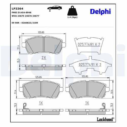DELPHI Bremsbelagsatz, Scheibenbremse LP3364