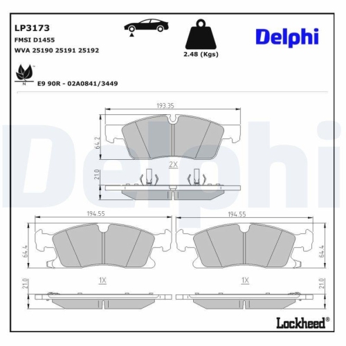 DELPHI Bremsbelagsatz, Scheibenbremse LP3173