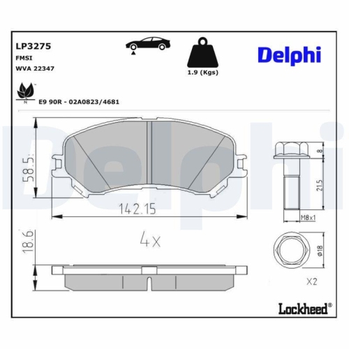 DELPHI Bremsbelagsatz, Scheibenbremse LP3275