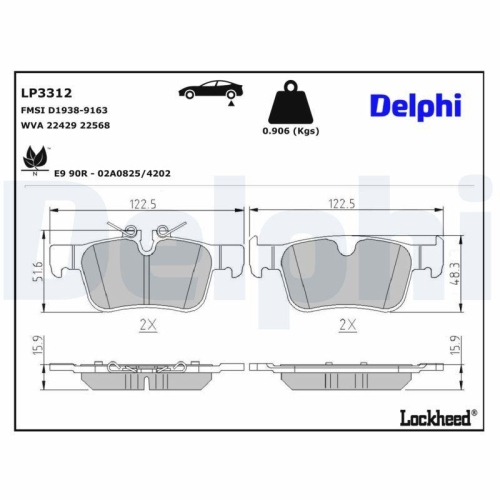 DELPHI Bremsbelagsatz, Scheibenbremse LP3312