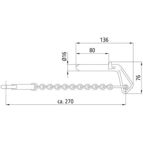 Steckbolzen 16 × 80, mit Kette und 80er Karabinerhaken, Stahl roh Suer 215141027