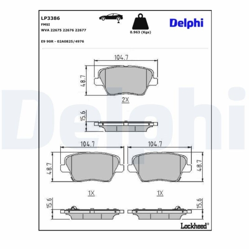 DELPHI Bremsbelagsatz, Scheibenbremse LP3386