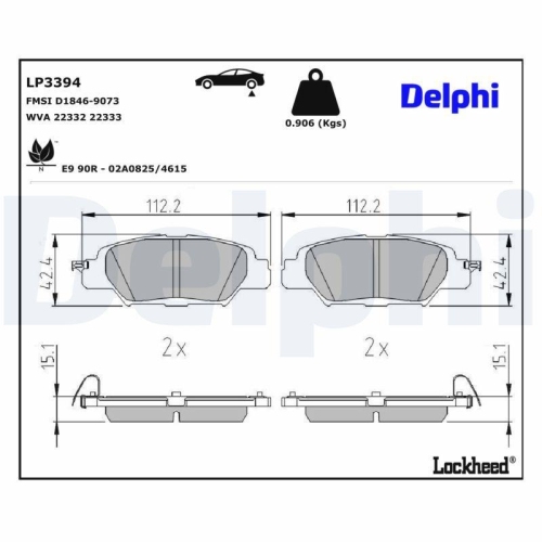 DELPHI Bremsbelagsatz, Scheibenbremse LP3394