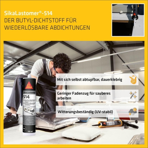 Sika Lastomer 514 schwarz 310ml Butyldichtstoff dauerelastisch abtupfbar 780435
