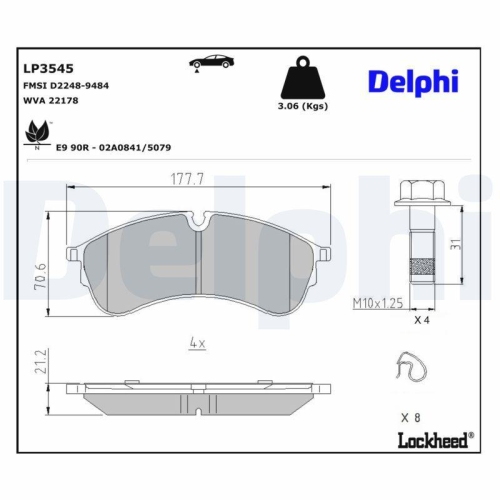 DELPHI Bremsbelagsatz, Scheibenbremse LP3545