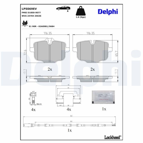 DELPHI Bremsbelagsatz, Scheibenbremse LP5069EV