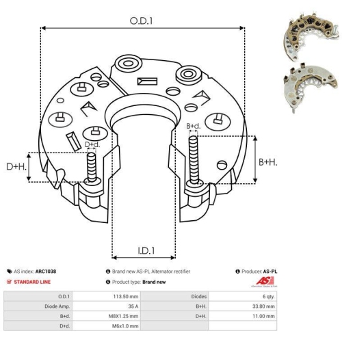 AS-PL Gleichrichter, Generator Brandneu AS-PL ARC1038