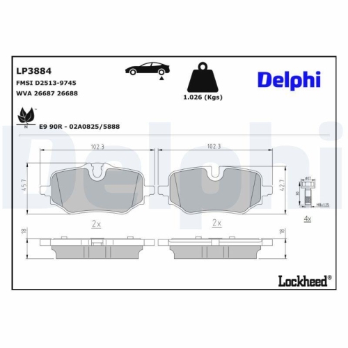 DELPHI Bremsbelagsatz, Scheibenbremse LP3884