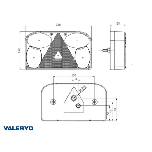 R&uuml;cklicht 238x138x55 rechts mit Reflektor R&uuml;ckfahrleuchte, Bajonett 5-pol.