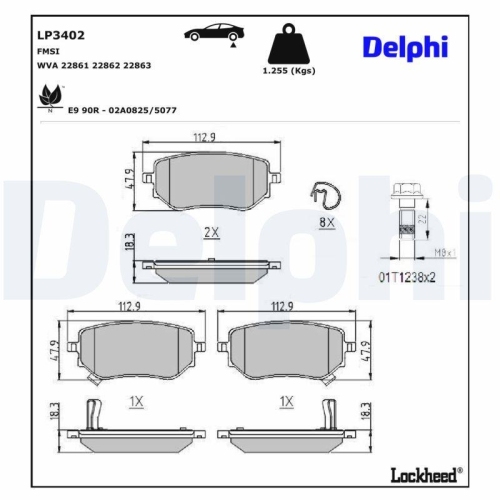 DELPHI Bremsbelagsatz, Scheibenbremse LP3402