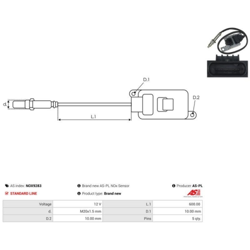 AS-PL NOx-Sensor, Harnstoffeinspritzung AS NOX9283