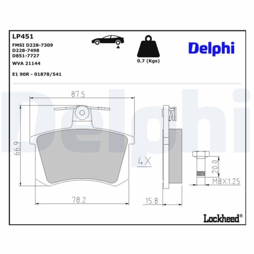 DELPHI Bremsbelagsatz, Scheibenbremse LP451