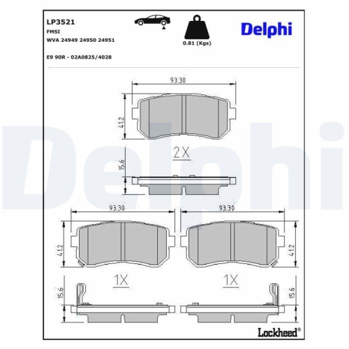 DELPHI Bremsbelagsatz, Scheibenbremse LP3521