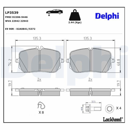 DELPHI Bremsbelagsatz, Scheibenbremse LP3539