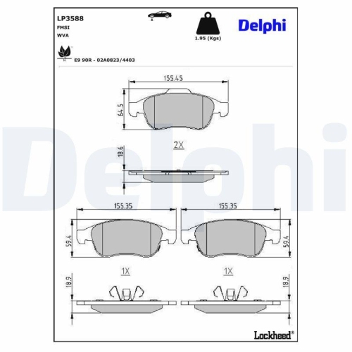 DELPHI Bremsbelagsatz, Scheibenbremse LP3588