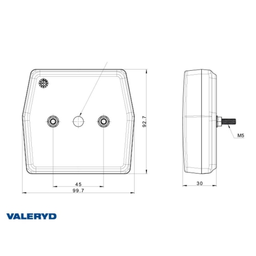 LED R&uuml;ckfahrleuchte 99,7 x 92,7 x 30, Kabel 1 m, 12 V, 2 x M5 CC=45 mm Anh&auml;nger