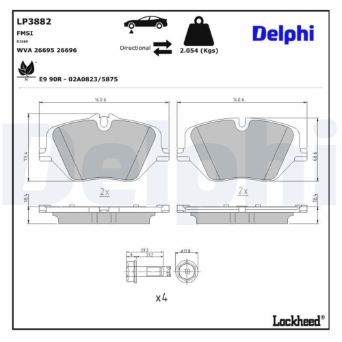 DELPHI Bremsbelagsatz, Scheibenbremse LP3882