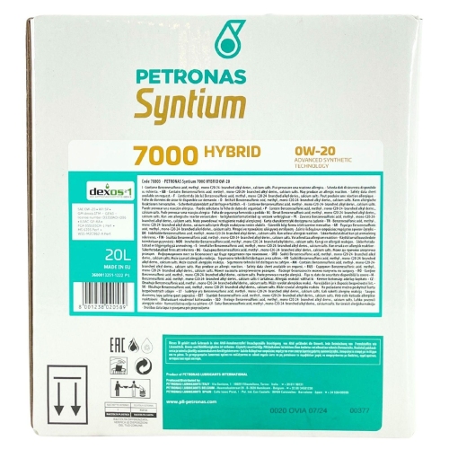 Motor&ouml;l Motoren&ouml;l SYNTIUM 7000 HYBRID 0W-20 SP 20-Liter PETRONAS 70803RY1EU