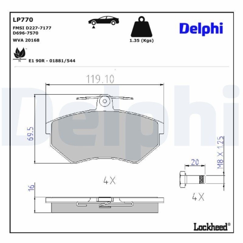 DELPHI Bremsbelagsatz, Scheibenbremse LP770