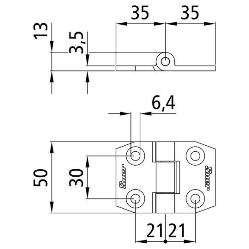 Suer Seitentürscharnier, verzinkt, L=70 mm, B=50 mm, H=6,5 mm Suer 340111722