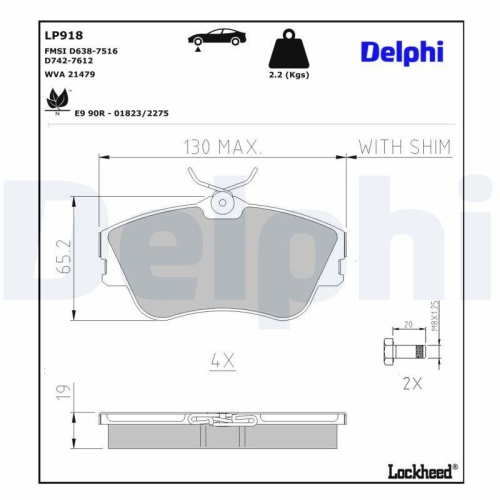 DELPHI Bremsbelagsatz, Scheibenbremse LP918