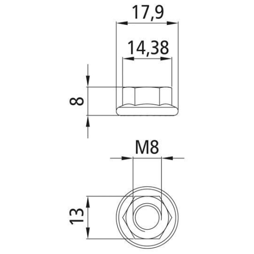 Sechskantmutter mit Flansch, verzinkt, M 8, Sperrverzahnung Suer 605647000