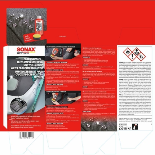 SONAX 03101410 Cabrioverdeck + Textil-Imprägnierung 250ml Versiegelung, Stoff