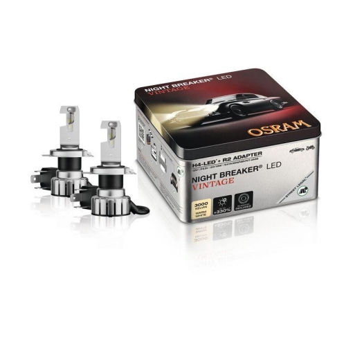 ams-OSRAM Gl&uuml;hlampe, Fernscheinwerfer NIGHT BREAKER LED VINTAGE H4 + R2 Adapter 64193DWNBVNT-2MB