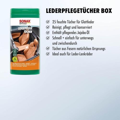 SONAX Leder Pflege Tücher Box 25 Stück 04123000