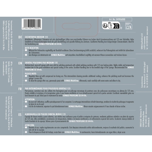 SONAX ExzenterPad medium 125 (1 Stück) zum maschinellen Polieren von Lacken