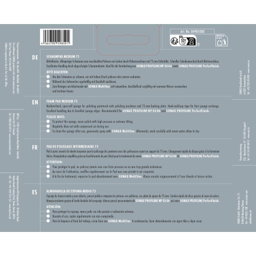 4 Stück SchaumPad medium Mittelhart für Poliermaschine 75 SONAX 04985000