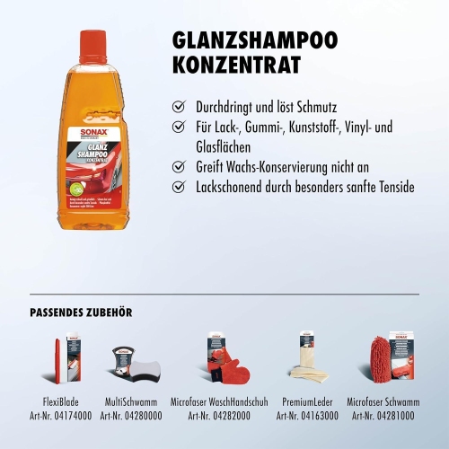 Sonax GlanzShampoo Konzentrat Autoshampoo Reiniger Autowäsche 1 Liter