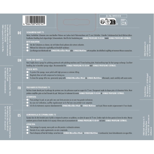 4 St&uuml;ck SchaumPad hart 75 St&uuml;tzteller Poliermaschine SONAX 04921410