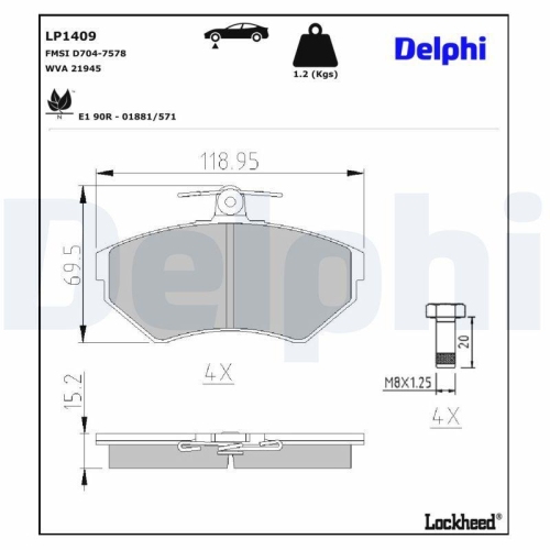 DELPHI Bremsbelagsatz, Scheibenbremse LP1409