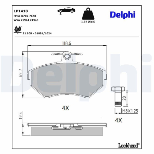 DELPHI Bremsbelagsatz, Scheibenbremse LP1410